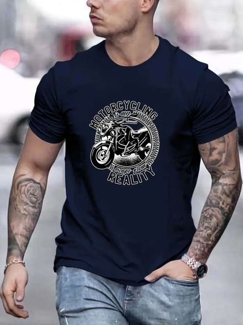 Hovedbilde Motorcycle Escape Reality T-skjorte,  Casual Tee i Blå/Hvit