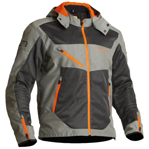 Lindstrands Tekstiljakke Rexbo Gr&aring;/Oransje med mesh lining og glidel&aring;s i rygg