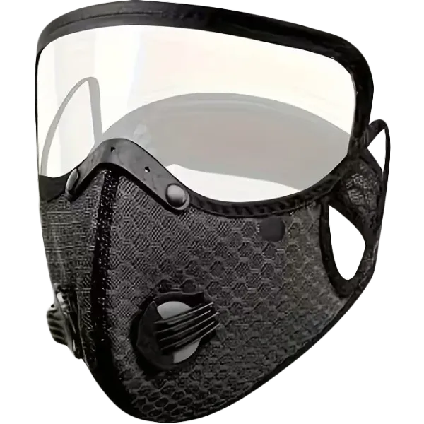Maske for MC og sykkel/trafikkst&oslash;v med 5stk PM2,5 filter og to luftventiler og &oslash;yeskjerm
