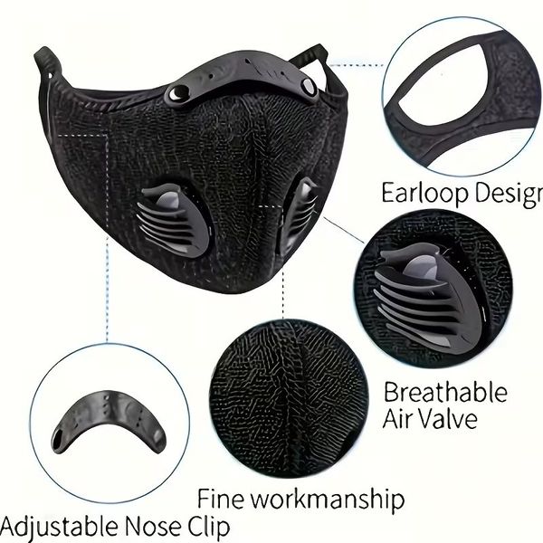 Maske for MC og sykkel/trafikkst&oslash;v med 5stk PM2,5 filter og to luftventiler og &oslash;yeskjerm