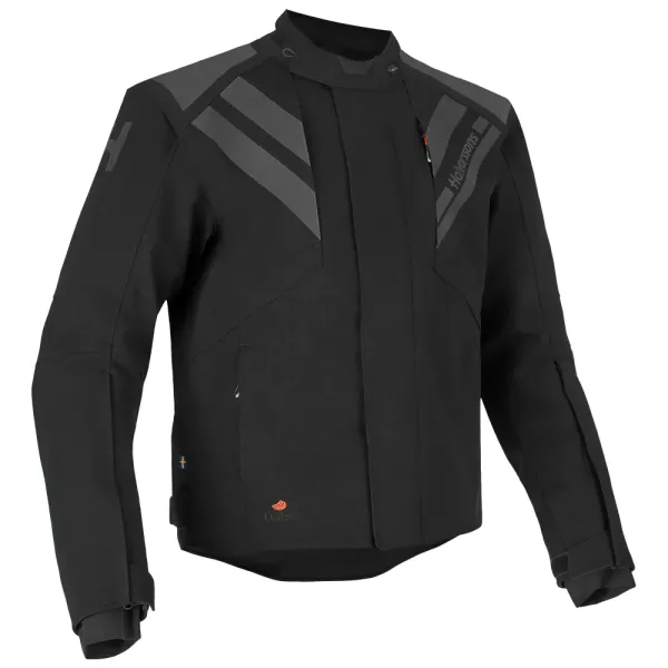 Halvarssons H80 Herre MC-jakke tekstil soft AAA-godkjent i svart, soft, vanntett og pustende Airbag Ready
